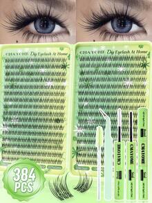 384片天然假睫毛，柔軟可重複使用睫毛簇，卡通動漫單簇睫毛，天使輕盈睫毛，適合所有眼型，包含膠水、密封劑、鑷子、刷子，星形睫毛接種套裝，適合初學者 - 彩色 - 查看 12