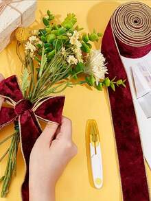 Multi-Size Burgundy Y-Grade Christmas Tree Velvet Ribbon, Red And Gold Metallic Edge, Satin DIY, Suitable For Holiday Decor, New Year, Valentine's Day, Christmas Tree Decoration, Gift Bow Packaging Handmade - Multicolor - View 2