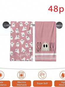 2/4/48pcs Halloween Series Pink Ghost Pattern Printed Kitchen Towels - Super Soft, Highly Absorbent Polyester Dishcloths And Hand Towels, Perfect For Holiday Decor, Kitchen Decor, Party Decor - Multicolor - View 15