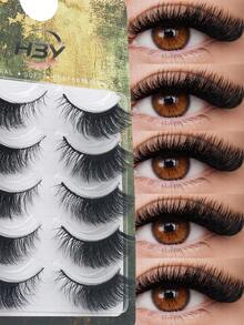 5 Pairs D Curl Cat Eye False Eyelashes, Lightweight Voluminous Thin Style, Reusable Soft Makeup Lashes, Suitable For All Eye Shapes, Daily And Cosplay Use - Black - View 7