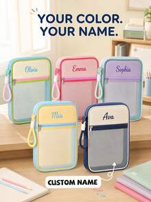 Custom Logo & Text Minimalist Large Capacity Pencil Case, Stationery Bag, Pencil Pouch For Students, Back To School Gift, The Material Used Is A Combination Of Mesh Fabric And Oxford Fabric, Back To School Season, Graduation Season - Multicolor - View 1