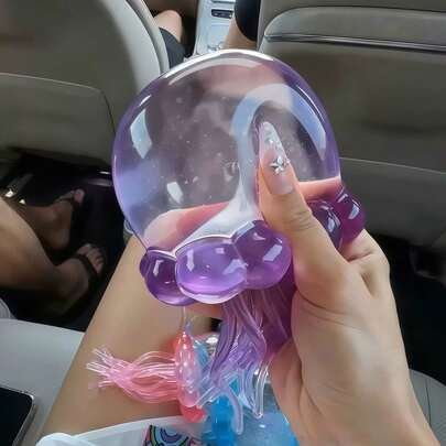 Tachimi 1pc Ne EDoh Kawaii Clear Glitter Jellyfish Squeeze Toys, Multicolor Gradient Underwater Themed Fidget Squishies With Shimmer Confetti & Soft Bendable Tentacles, Stress Relief Toys For Kids Party Goodie Bags