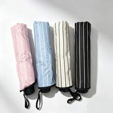 荷葉邊條紋設計反向傘,輕巧便攜,一鍵開/關,高品質質感,雨陽兩用,生日禮物,婚禮傘,極簡風 - 條紋反向傘 - 查看 4