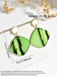 1 Pair Fashionable Elegant Luxury Design Water Drop Shaped Faux Jade Resin Geometric Tassel Earrings, Vintage Creative Amber Color Geometric Multi-Layer Faux Water Drop Earrings Suitable For Women's Daily, Sexy, Party, Banquet, Vacation Wear (Resin Block Colors Are Diverse, All Manually Mixed. Each Piece Has Random Color And Each Resin Piece Will Have Mold Marks, Please Understand.) - Green - View 4