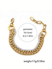 ZIRUISP Cuban Style Layered Women's Bracelet, Rhinestone Tennis Bracelet, Adjustable Stainless Steel Chain Bracelet, Fashion Jewelry Gift, Suitable For Daily Wear - Diamond-encrusted Cuban Three-layer Bracelet - View 7