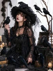1件萬聖節黑色烏鴉裝飾品,哥德式逼真羽毛烏鴉雕像,適合女巫主題裝飾,恐怖居家花園與露台裝飾,營造驚悚氛圍,秋季家居裝飾/萬聖節/裝飾品 - 多色 - 查看 7