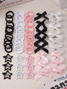 VBOOR 12/112pcs Minimalist Basic Hair Accessories, Suitable For Women. Star Bangs Clips, Bowknot Hair Clips, High Elasticity Basic Hair Ties. Classic Black, White, Pink Color Combination, Suitable For Daily/Commute Use. - Multicolor - View 5