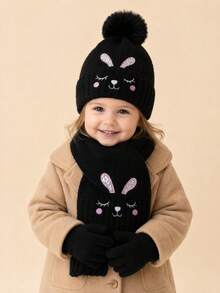 3pcs Cute Rabbit Embroidered Knitted Hat, Scarf, Gloves Set, Warm For Autumn/Winter, Suitable For Daily Outdoor Wear - Cute Rabbit - View 8