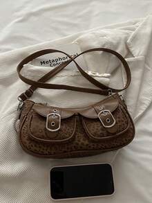 New Fashion Leopard Print Multi-Pocket Tote Shoulder Bag, Suitable For Parties, Gatherings, Outings, Vacations, Shopping And Daily Use, Can Store Coins, Phones, Also Suitable As Work Bag For White-Collar, College Students And Office Workers, Elegant Designer Bag For Women - Brown - View 5