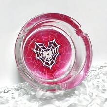 創意可愛心形蜘蛛網圖案玻璃菸灰缸，3.34英吋圓形菸灰缸，居家裝飾菸灰缸擺飾，送給朋友的禮物 - 彩色的 - 查看 2
