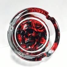 創意紅色骷髏圖案玻璃菸灰缸，圓形裝飾菸灰缸擺飾，送給朋友的禮物 - 紅色骷髏頭 - 查看 2