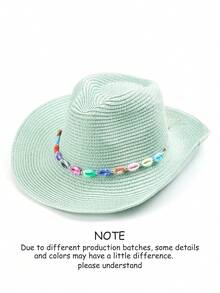 1 pieza Sombrero de vaquero de paja bohemio de unicolor, casual, protección solar, adecuado para todas las estaciones, unisex, versátil para el transporte - Sombrero con forma de lágrima - Ver 49
