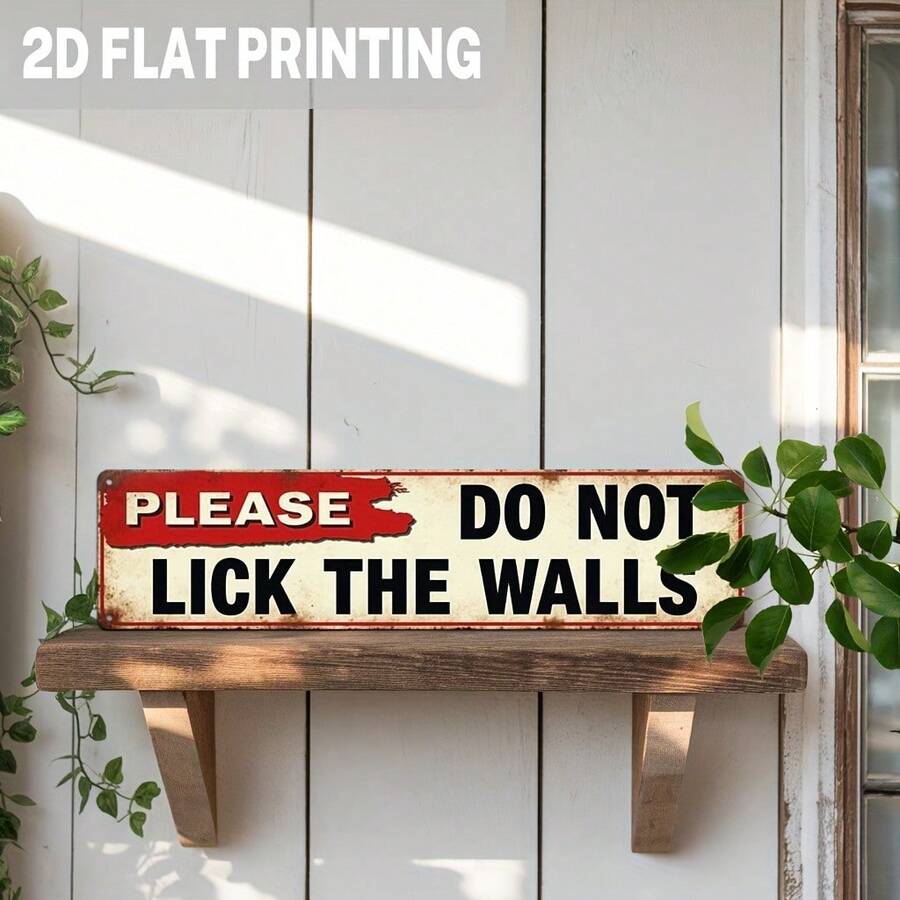 1pc "Do Not Lick The Walls" Metal Sign - Rustic Vintage Style Kitchen, Bathroom, Man Cave Decor - 9.98x39.98cm Humorous Home Decor, Bar Decor, Vintage Kitchen Art, Bold Text Sign, 2D Flat - A - View 1