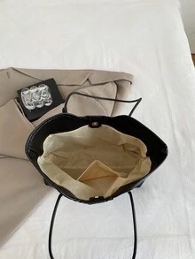女款大容量高級手提包，時尚百搭休閒極簡通勤單肩托特包 - 黑色 - 查看 4