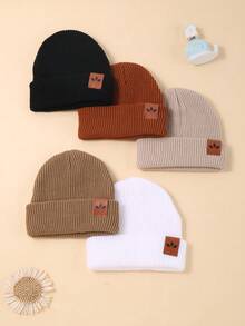 5/1pc Set Baby Clover Knitted Hat, Autumn/Winter Children's Knitted Knitted Hat, Boy Baby Accessories, Baby Accessories, Children's Hat, Elastic Hat, 3-36 Months Toddler Boy Hat, Comfortable, Breathable, Skin-Friendly, Soft Baby Knitted Warm Hat, Brown Tone, Khaki Tone, Earth Tone. Baby Essentials. Baby Supplies, Newborn Essentials, Boy Hat, Baby Boy Essentials, Newborn Supplies - Multicolor - View 4