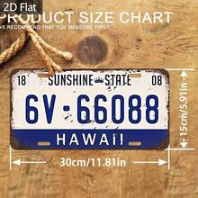 1pc 12x6 Inch Vintage Metal Wall Art Sign - Old Hawaii And Sunshine State License Plate Design, Rustic Beach Style Room Decor, Suitable For Home, Cafe, Bar, Garden (No Electricity Required) (Random Style) - A - View 5