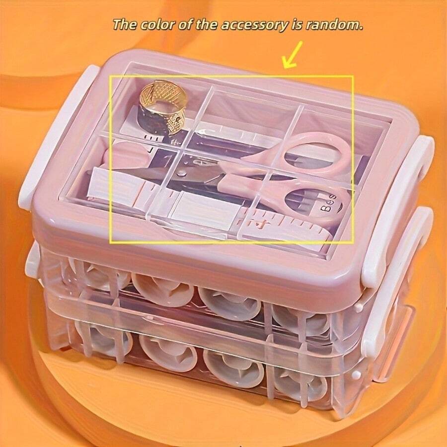 30pcs Sewing Tool Set, Large Capacity 3-Layer Portable Sewing Box With Transparent Storage Compartments, Needle And Thread Repair Tools, Suitable For Home DIY Crafts And Fabric Storage - One Size Fits All - View 1