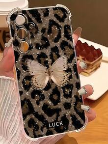 1 buah Casing Ponsel Transparan dengan Pita, Motif Leopard, Desain Lembut, Pelindung Anti Jatuh yang Sederhana dan Lucu, Cocok untuk Ponsel GALAXY, HONOR, dan lainnya - Clear - View 2