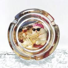 貓咪閱讀圖案玻璃菸灰缸 3.34 吋圓形菸灰缸，飯店裝飾家居裝飾菸灰缸，送給朋友的禮物 - 看書的貓 - 查看 8
