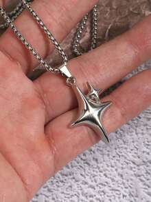 6pcs/1pc Men's & Women's Vintage Gothic Hip Hop Star Flame Spiral Sun Heart Pendant Stainless Steel Chain Necklace Set, Includes 6 Mixed European Baroque Cross Pendant Necklaces, Suitable For Christmas, New Year, Valentine's Day And Other Holidays - Silver - View 13