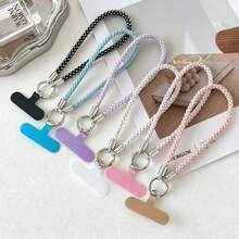 1PC Square Rhinestone Hand Strap, Handmade Rhinestone Phone Chain Lanyard, Exquisite Rhinestone Soft Silicone Wrist Strap, Anti-Theft Travel Rope Chain, Luxury High-End Short Hand Strap, Sparkling Rhinestone With Spacer, Fashionable Key Bracelet Hanging Chain Wristband Phone Lanyard, Free Clip - Multicolor - View 2