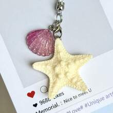 1pc Summer Beach Starfish & Shell Phone Charm Pendant, Creative Couple Style, Universal For Smartphones, Personalized CCD Camera Keychain - Multicolor - View 5