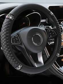 Luxury Rhombus Rhinestone Car Steering Wheel Cover, Universal Round Elastic Steering Wheel Cover, All-Season Breathable Non-Slip Rhinestone Car Steering Wheel Protector - Diamond - View 4