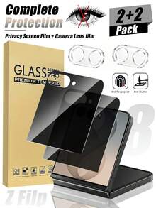 Set 4-in-1 - 2 buah Pelindung Layar Privasi Galaxy Z Flip 8 + 2 buah Pelindung Lensa Kamera, Kaca Tempered 9H untuk Privasi Eksternal, Privasi 25°, Anti Gores, Pemasangan Mudah, Kompatibel dengan Ponsel Lipat Z Flip 8 / Z Flip 6 / Z Flip 5 / Z Flip 4 / Z Flip 3 - Hitam - View 12