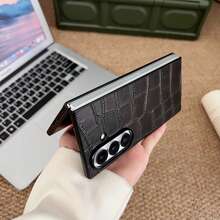 Luxury Crocodile Texture PU Leather Phone Case Compatible With Samsung Galaxy Z Fold 8 Fold 8 Ultra Fold 7 Fold 6 Fold 5 Fold 4,Full Wrap Shockproof Anti-Drop Foldable Phone Protective Cover, Vintage Business Elegant Cell Phone Shell - Black - View 10