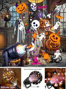 Night Light,Kids Room Decor,Halloween Projector Light - 16 Color Pattern Atmosphere Light. USB Plug And Play. 16 Projection Modes. Adjustable Angle, Freely Positionable. Suitable For Bedroom Headboard, Living Room, Bar, Cafe And Holiday Party Decorative Lighting,Baby,Uni Room Things,Baby Essentials,Projector - Black - View 6