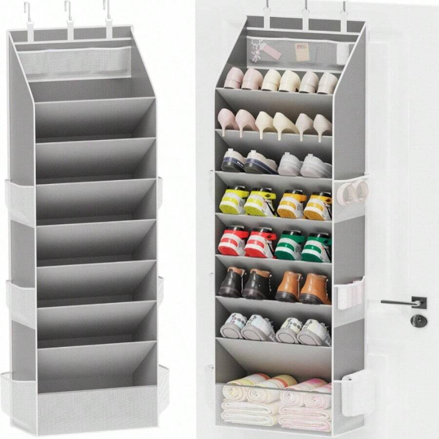 Criusia Shoe Storage Rack, Door Hanging Shoe Organizer, Large Deep Pocket Hanging Closet Shoe Storage, Suitable For Storing 5 Pairs Of Sneakers, Sandals, Boots, Gray, Hanging Shoe Organizer - Grey - View 1