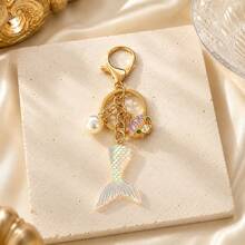 1件/3件 女款彩色美人魚尾吊飾，合金滴油鑲貝飾品，仿珍珠吊飾鑰匙圈，精緻包包掛飾 - 彩色 - 查看 8