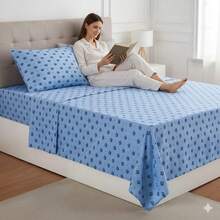 2-Piece Single Bed Sheet Set, Printed 200 Thread Count Percale Fabric, Full Elastic Hem, With Point Palito Pillowcase - 墨綠色 - 查看 1