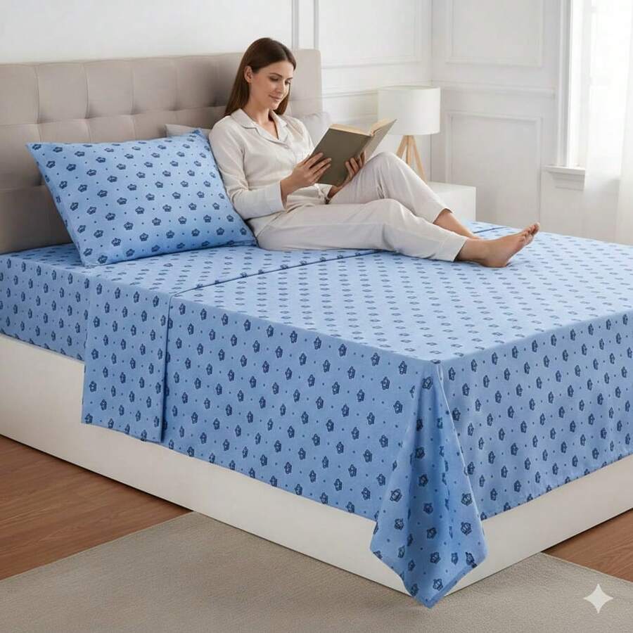 2-Piece Single Bed Sheet Set, Printed 200 Thread Count Percale Fabric, Full Elastic Hem, With Point Palito Pillowcase - 墨綠色 - 查看 1
