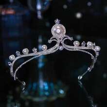 1 buah Aksesori Rambut Mahkota Pengantin Kristal Elegan, Mahkota Pengantin Mutiara Imitasi Cocok untuk Pernikahan, Pesta, Ulang Tahun - MultiWarna - View 1