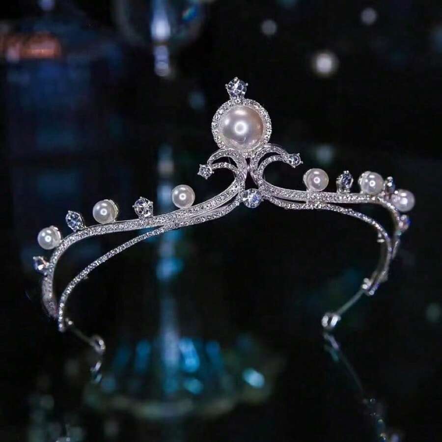 1 buah Aksesori Rambut Mahkota Pengantin Kristal Elegan, Mahkota Pengantin Mutiara Imitasi Cocok untuk Pernikahan, Pesta, Ulang Tahun - MultiWarna - View 1