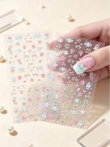 2 Sheets 5D Color Flower Nail Stickers Butterfly Rose Spring Summer Nail Decals Slider Embossed Art Manicure Decoration DIY Nail Supplies - Multicolor - View 7