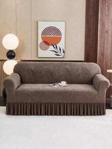1PC Fleece Fabric Anti-Slip Elastic Decorative Sofa Cover Jacquard Leaf Pattern Pet-Friendly Dirt-Resistant Dust-Proof Sofa Slipcover Suitable For 1/2/3/4 Seater Sofa All Seasons - Brown - View 9