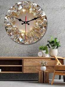 2D Flat 1pc Rhinestone Wooden Round Wall Clock, Silent Movement, Battery Operated, Suitable For Meditation, Living Room, Bedroom, Dining Room Decor - AA Batteries Not Included - Multicolor - View 4