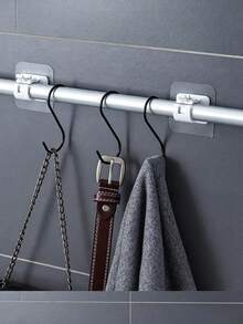 4pcs Auxiliary Hooks, No-Drill Curtain Rod Bracket Set, Self-Adhesive, Curtain Rod Hooks, Curtain Rod End Caps, Curtain Rod Clips, Fixed Adhesive Bracket Clips, Telescopic Rod For Door Curtain No-Drill Installation, Suitable For Fashion Home Decor, Practical Hooks, Adjustable Wall Hooks, Bedroom Living Room, Suitable For Kitchen, Bathroom, Home Essential - Multicolor - View 9