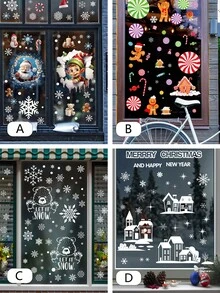 聖誕薑餅人窗貼、雪花貼紙、雪人貼紙、窗戶玻璃貼紙、冬季窗貼、聖誕裝飾 - B - 查看 1