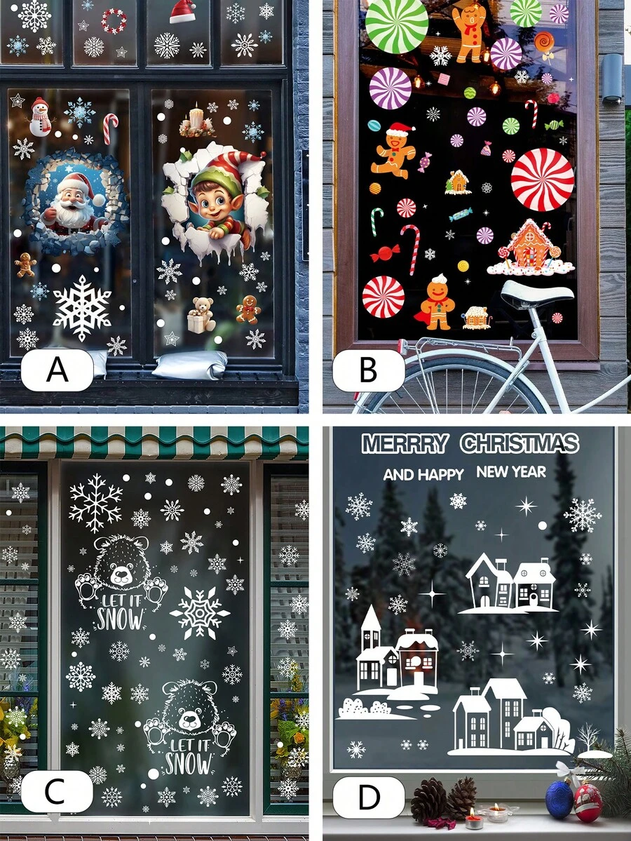 聖誕薑餅人窗貼、雪花貼紙、雪人貼紙、窗戶玻璃貼紙、冬季窗貼、聖誕裝飾 - B - 查看 1