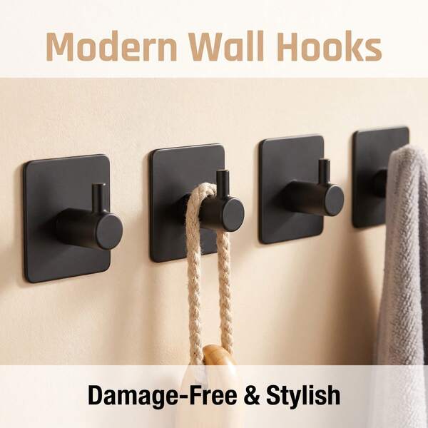 Stainless Steel Self-Adhesive Hooks, Waterproof Shower Hooks For Hanging Coats, Hats, Towels And Bathrobes; Suitable For Bathroom, Kitchen, Bedroom, Dormitory, Etc.; Back To School Supplies