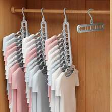 9-Hole Hanger Set With Hanger Connectors | Non-Slip Space-Saving Closet Organizer, Suitable For Shirts, Pants, Etc., Multi-Functional Storage Rack, Suitable For Home Or Dorm Use, Clothing Organization, Plastic Material - Multicolor - View 1
