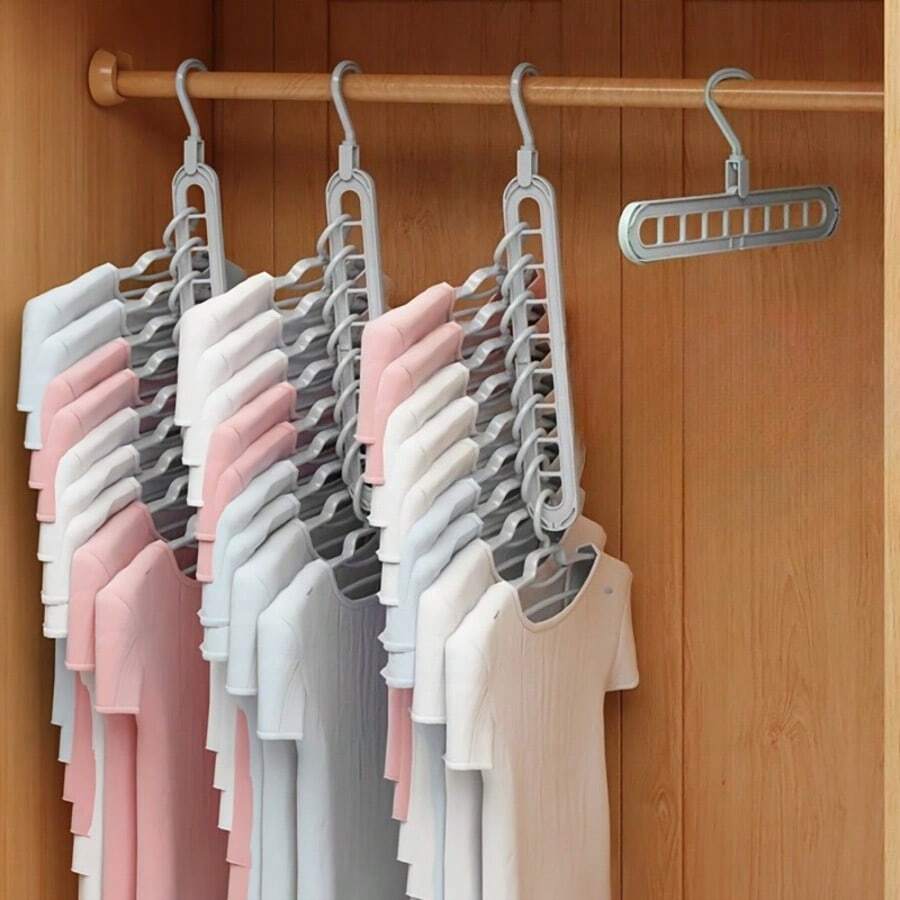 9-Hole Hanger Set With Hanger Connectors | Non-Slip Space-Saving Closet Organizer, Suitable For Shirts, Pants, Etc., Multi-Functional Storage Rack, Suitable For Home Or Dorm Use, Clothing Organization, Plastic Material - Multicolor - View 1