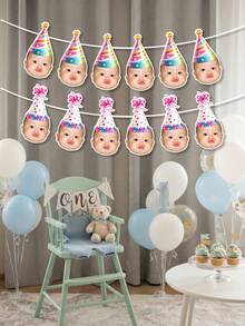Custom Photo Birthday Banner,Multi-Style Party Hat Garland,First Birthday Party Decor, Decor,Photograph Backdrop,Family Gift, Wild One Party Theme - Multicolor - View 7
