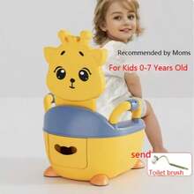 1pc Cute Giraffe Baby Potty Training Seat With Armrests And Backrest, Portable Toddler Toilet Chair With Removable Potty And Cleaning Brush, Unisex - Multicolor - View 1
