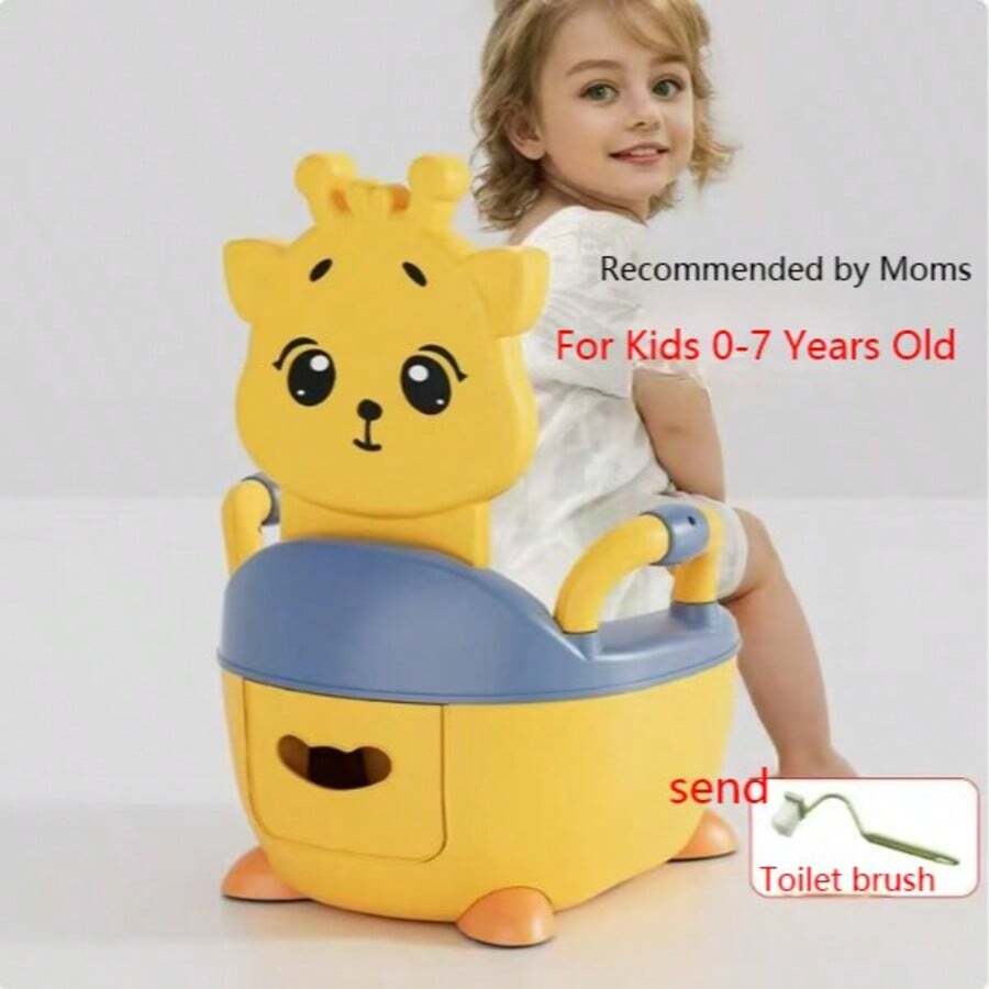 1pc Cute Giraffe Baby Potty Training Seat With Armrests And Backrest, Portable Toddler Toilet Chair With Removable Potty And Cleaning Brush, Unisex - Multicolor - View 1