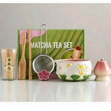 Bộ pha trà Matcha 1 món/2 món/7 món, bộ pha trà Matcha đầy đủ với bát sứ dập nổi hoa và rây, dụng cụ trà đạo truyền thống Nhật Bản, phù hợp dùng tại nhà và làm quà tặng - Nhiều màu - Xem 14