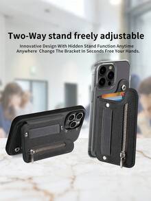 Casing Ponsel Lipat Multifungsi dengan Desain Dompet Resleting Portabel | Termasuk Tali Pergelangan Tangan, Dapat Menampung Banyak Kartu dan Fungsi Penyangga Meja, Tempat Kartu, Dompet Kecil, Slot Kartu Casing Ponsel, Dompet Ponsel, Penyangga Ponsel Perekat - MultiWarna - View 4